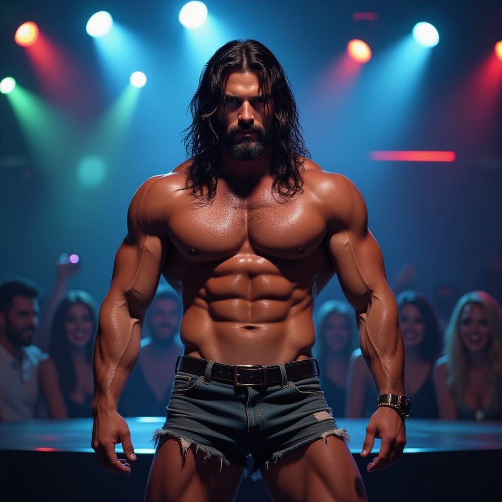 Muscular Go-Go Dancer on Stage in Photorealistic Style