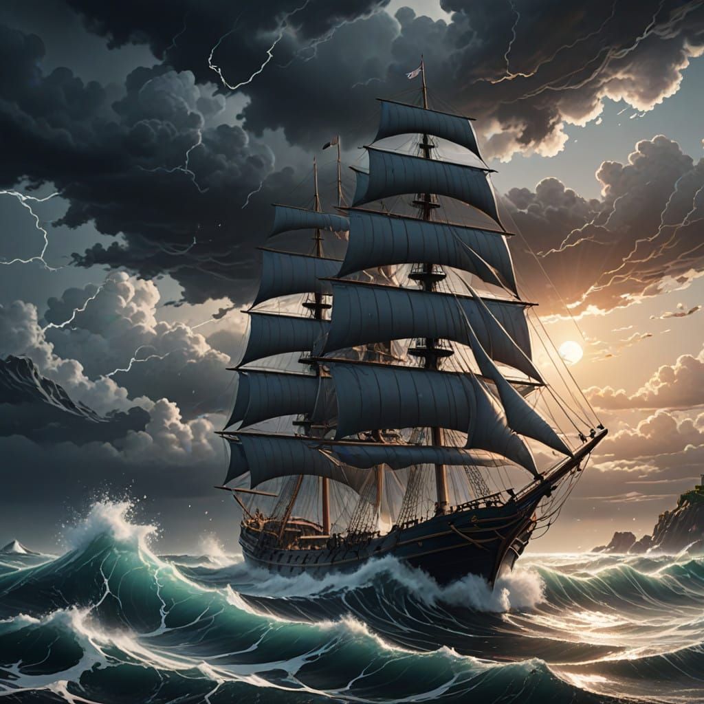 Majestic Monochrome Masterpiece of a Wooden Sailing Ship in ...