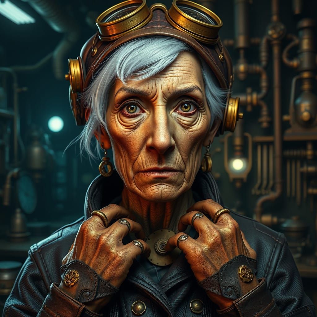 Elderly Dwemer Inventor in Brilliantly Detailed Industrial S...