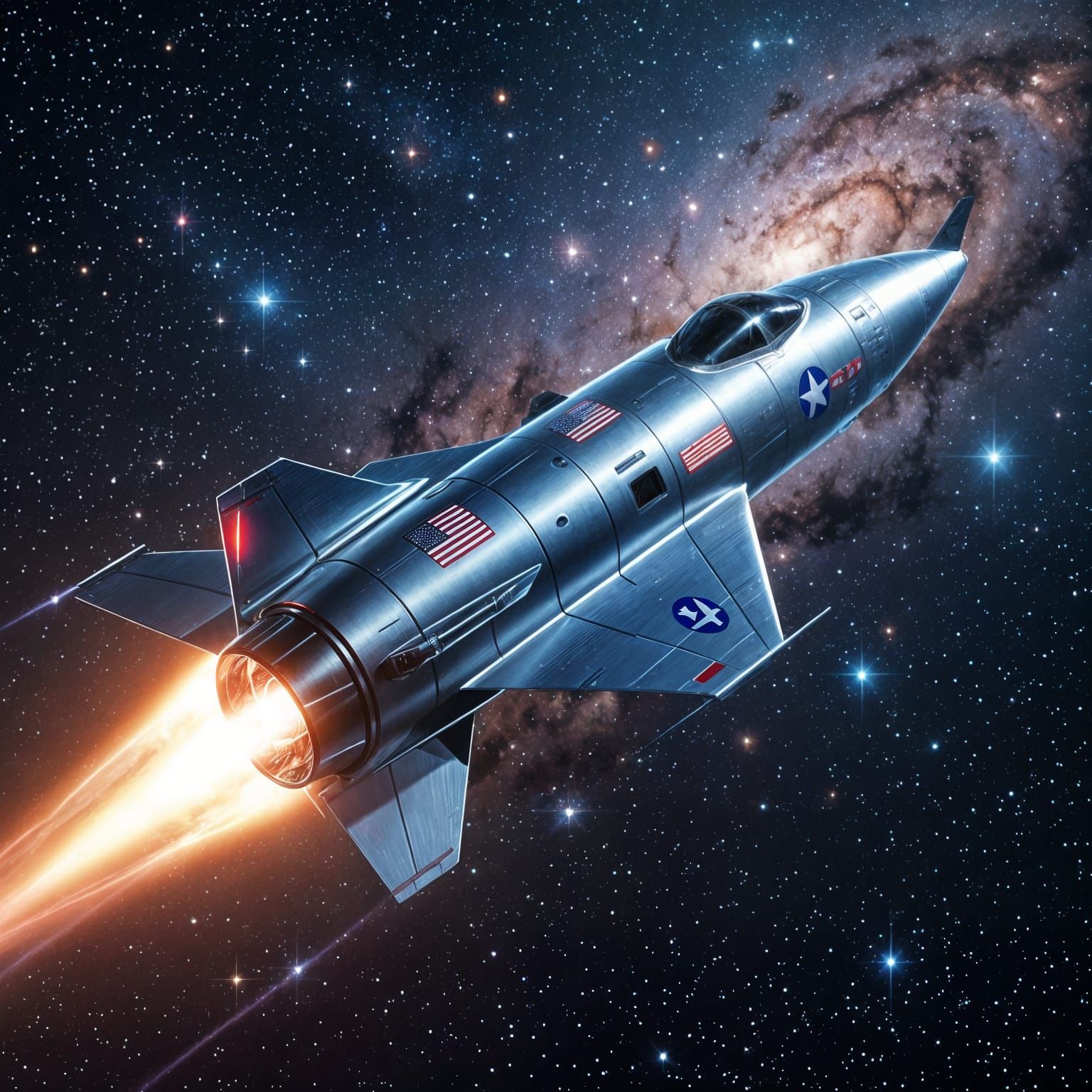 Futuristic Rocket Soaring Through Milky Way Galaxy