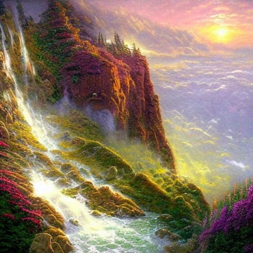 Ethereal Fantasy Landscape: Gaea's Cliff in Mist