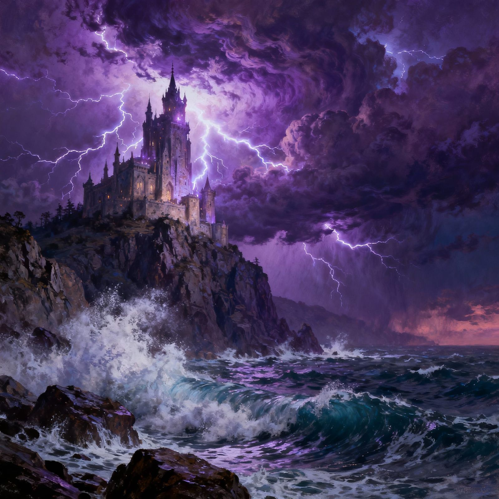 Epic Storm Engulfs Majestic Castle on Cliff