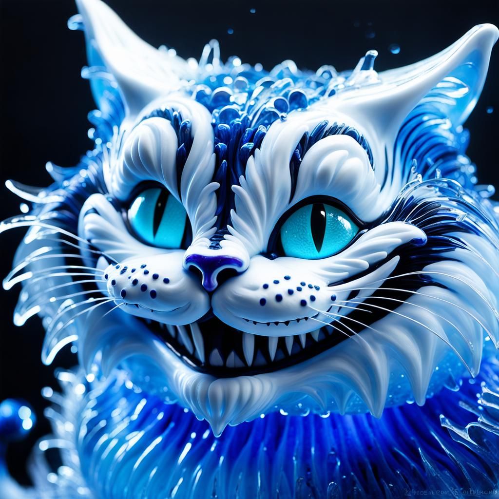 Bioluminescent Cheshire Cat Ice Sculpture: Studio Photo