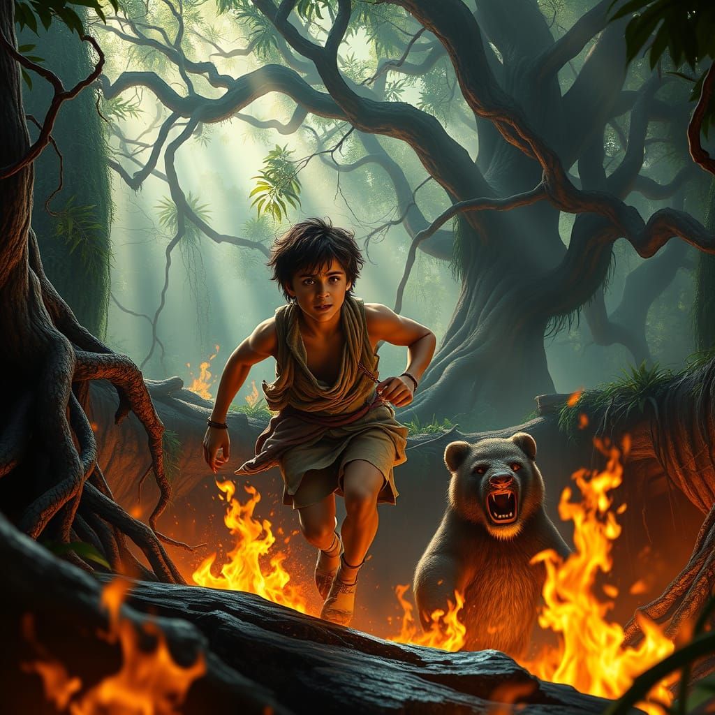 Mowgli Charges into a Jungle Inferno to Rescue Baloo
