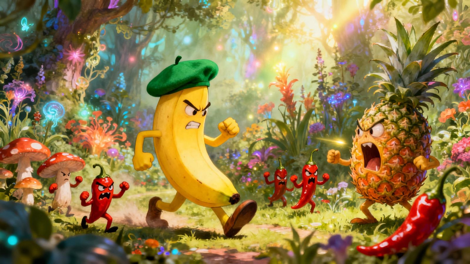 Angry Banana in Magical Forest Garden
