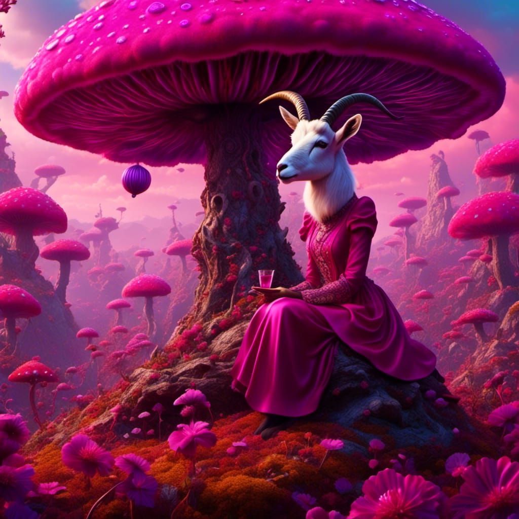 Magenta Goat in Fantasy Art Style