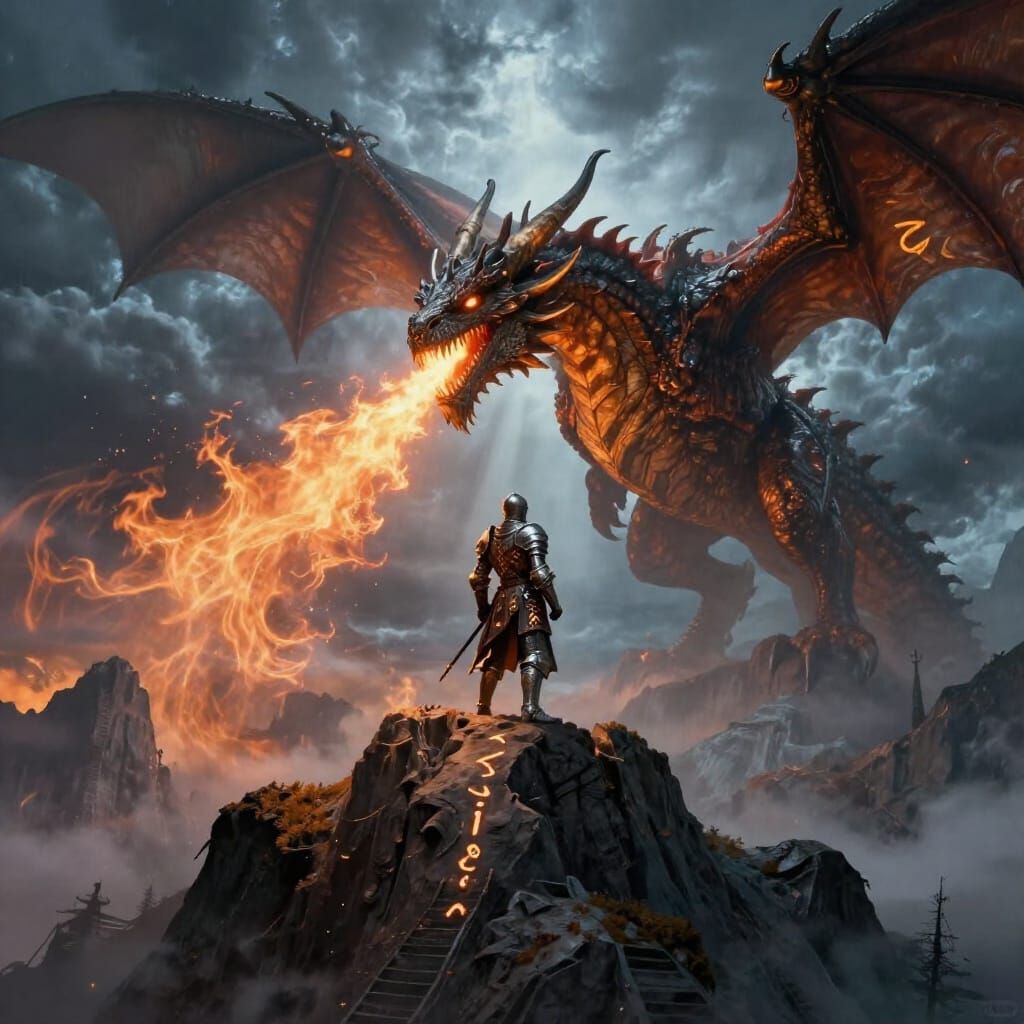 Epic Knight vs Dragon Digital Painting