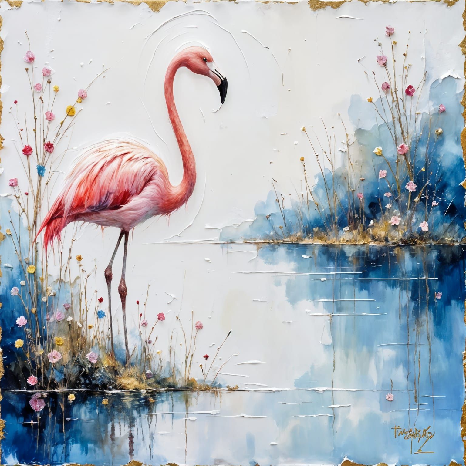Flamingo by Clear Lake in Oil Paint Style