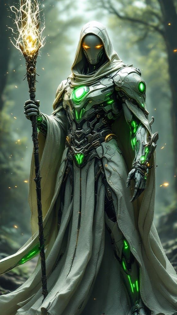 Futuristic Cybernetic Wizard with Augmented Vision