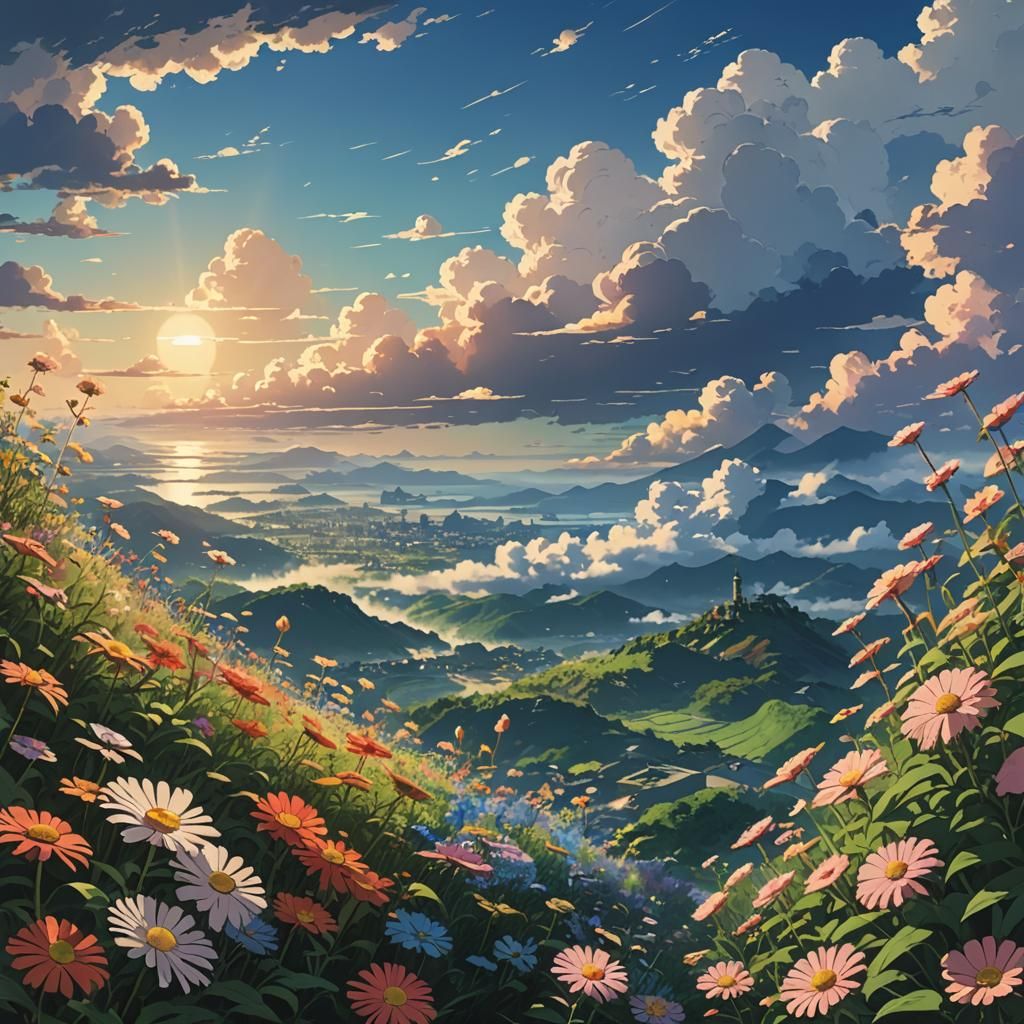 Flowers Bloom in the Sky: Ghibli-Style Anime
