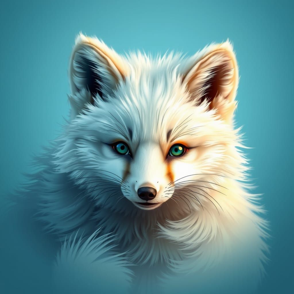 Adorable Arctic Fox Portrait in Art Nouveau Style