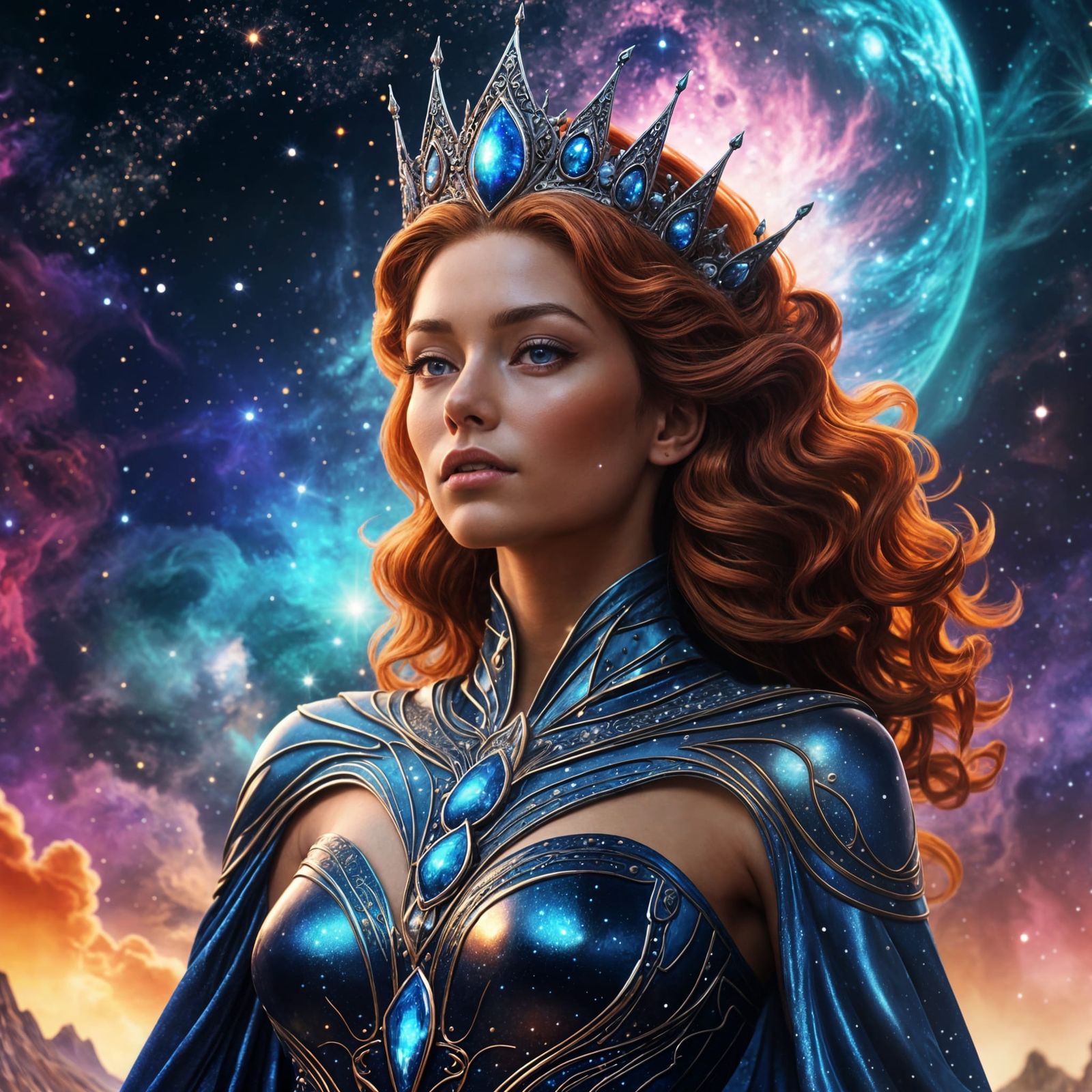 Galactic Queen of Nebulae in Cosmic Fantasy Art