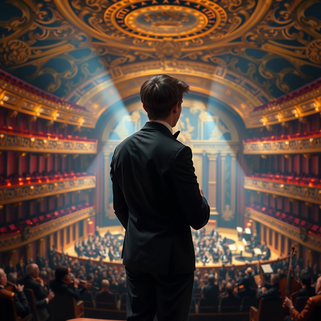 Orchestra Conductor in Ornate Hall, Matte Painting