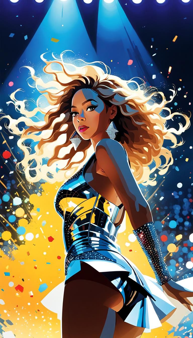 Beyonce on Stage: Detailed Anime-Style Illustration