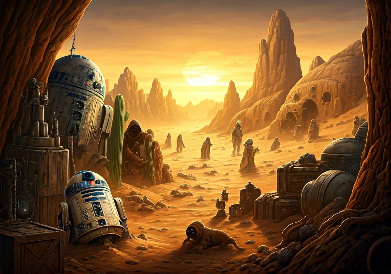 Surreal Desert Landscape in Bosch Style