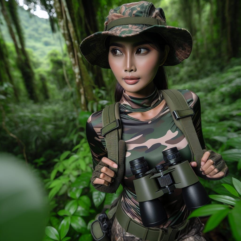 South Asian Woman Adventuring in Verdant Forest