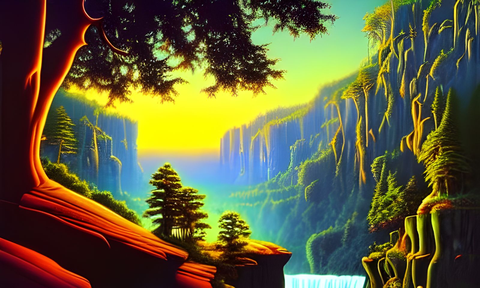 Enchanted Forest Valley Under Moonlight