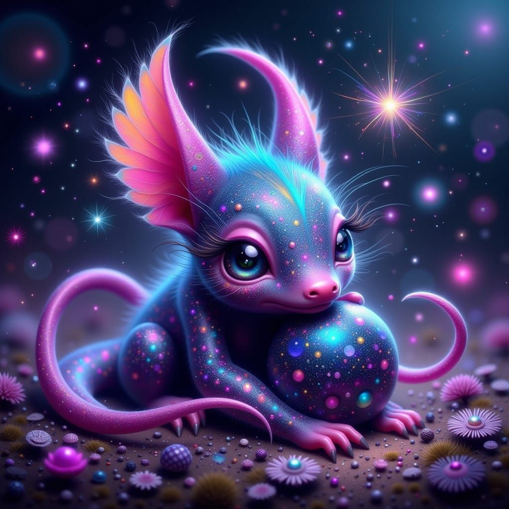 Ethereal Fae Aardvark in Opalescent Hues with Starry Gaze