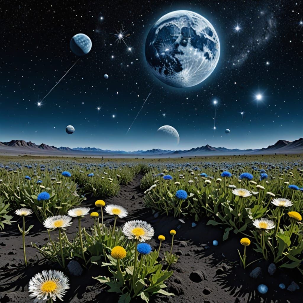 Dandelions and Silver Flowers on the Moon