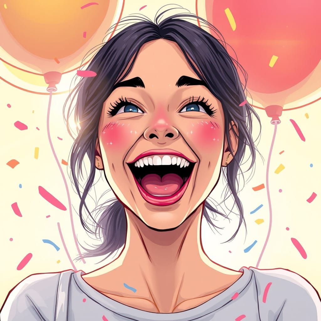 Young Woman Radiates Joy in Vibrant Futuristic Scene