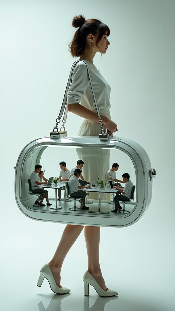 Futuristic Miniature Office Inside Oversized Handbag
