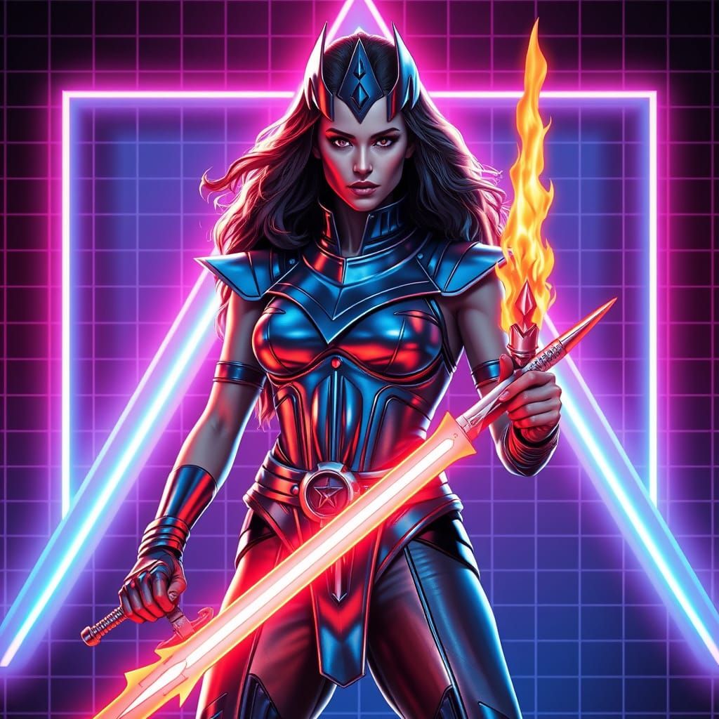 Warrior Princess Teela Wields Sword of Fire in Neon-Lit Retr...