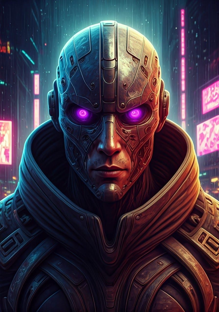 Punk Mercenary Portrait in Cyberpunk Metropolis