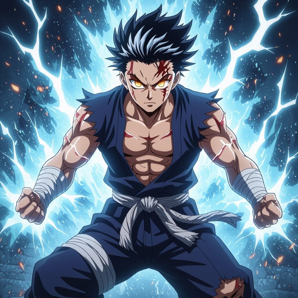 Anime Warrior Renji Takeda With Lightning Aura