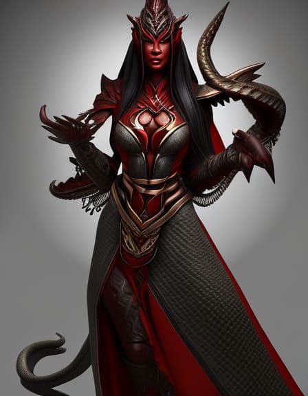 Detailed Naga Cultist in Dark Fantasy Style