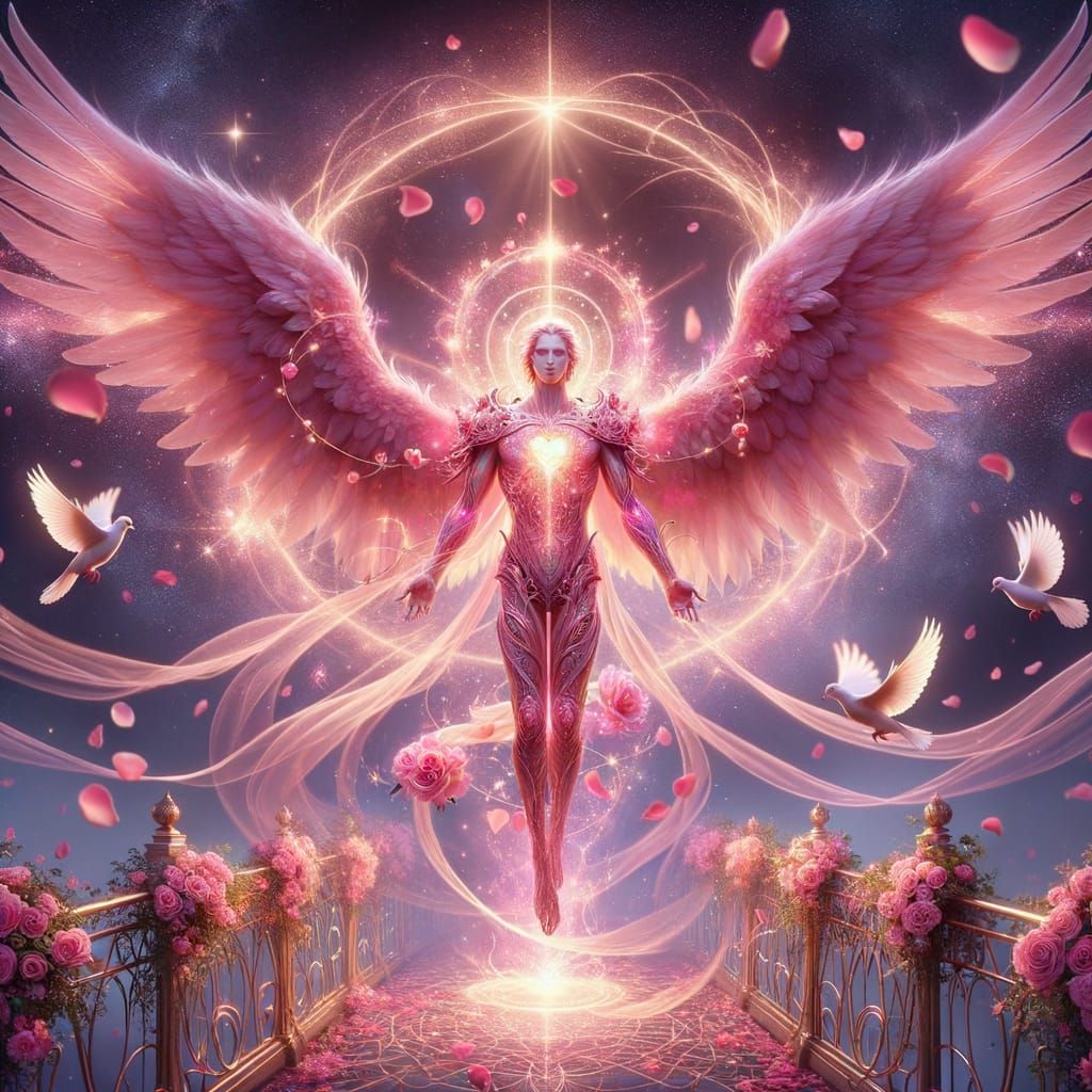 Archangel Chamuel in Rose-Gold Armor with Doves