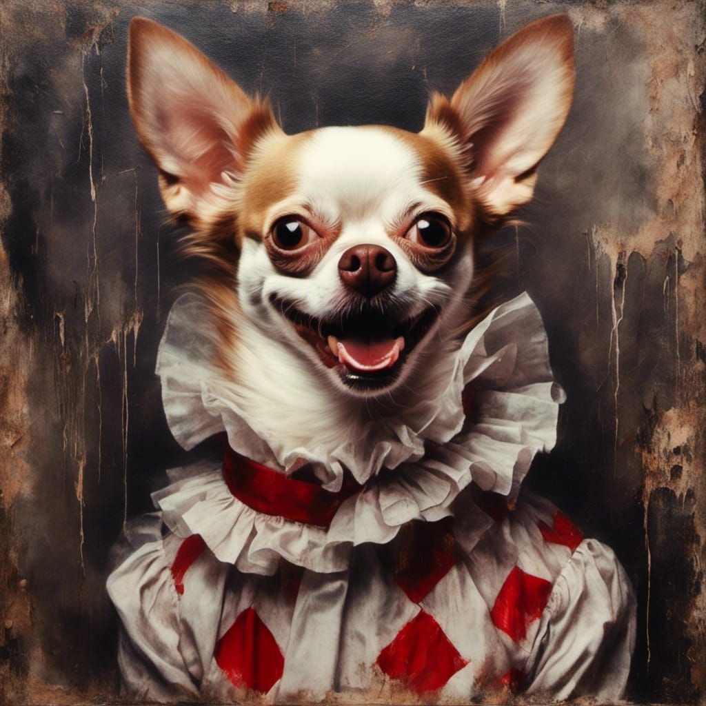 Macabre Pennywise Chihuahua Portrait in Oil Paint