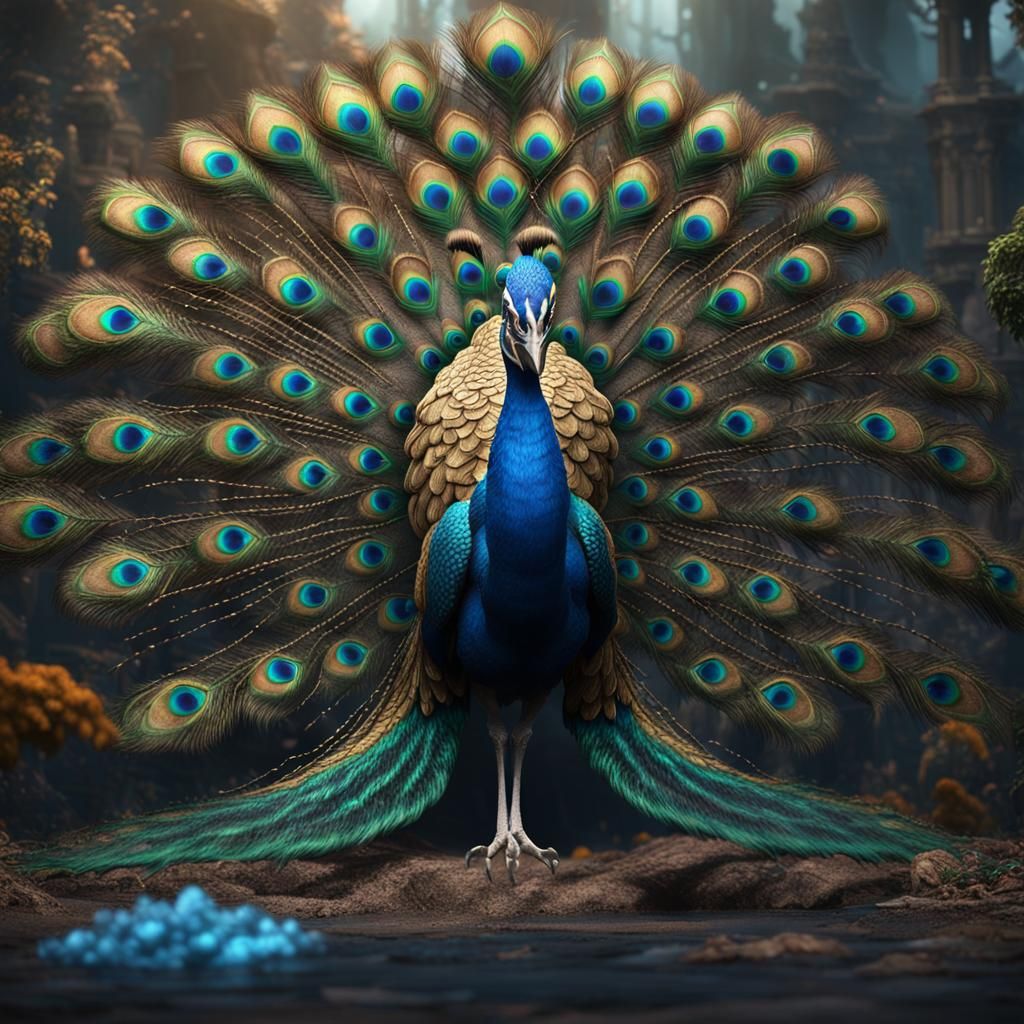 Peacock Golem Fantasy Concept Art in 8k