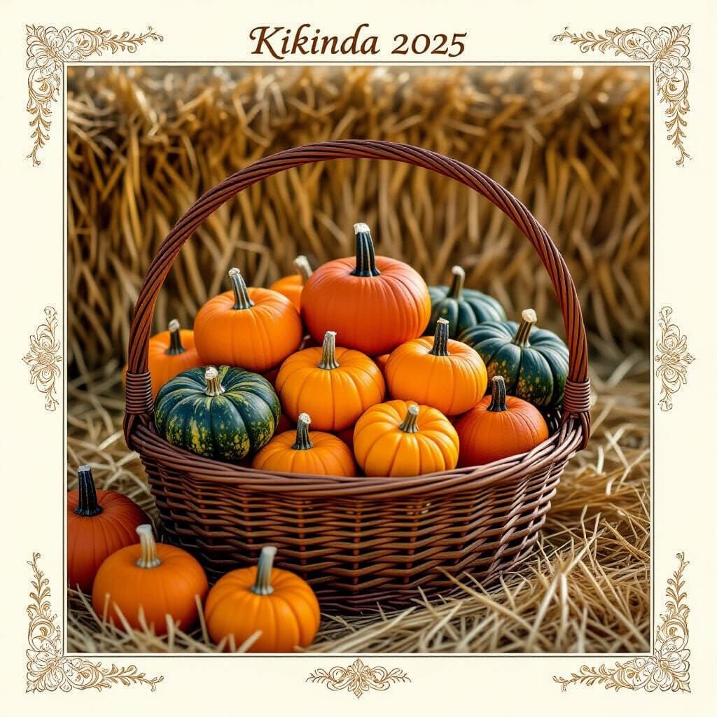 Basket Overflowing with Pumpkins in Hyperrealistic Style