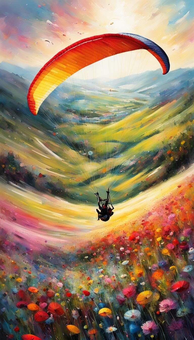 Paraglider Over Magical Flower Field, Speedpaint