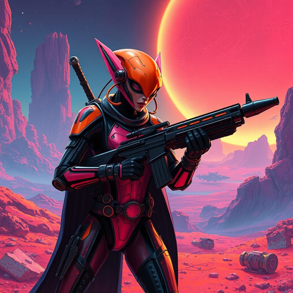 Sci-Fi Alien Mercenary in a Surreal Landscape