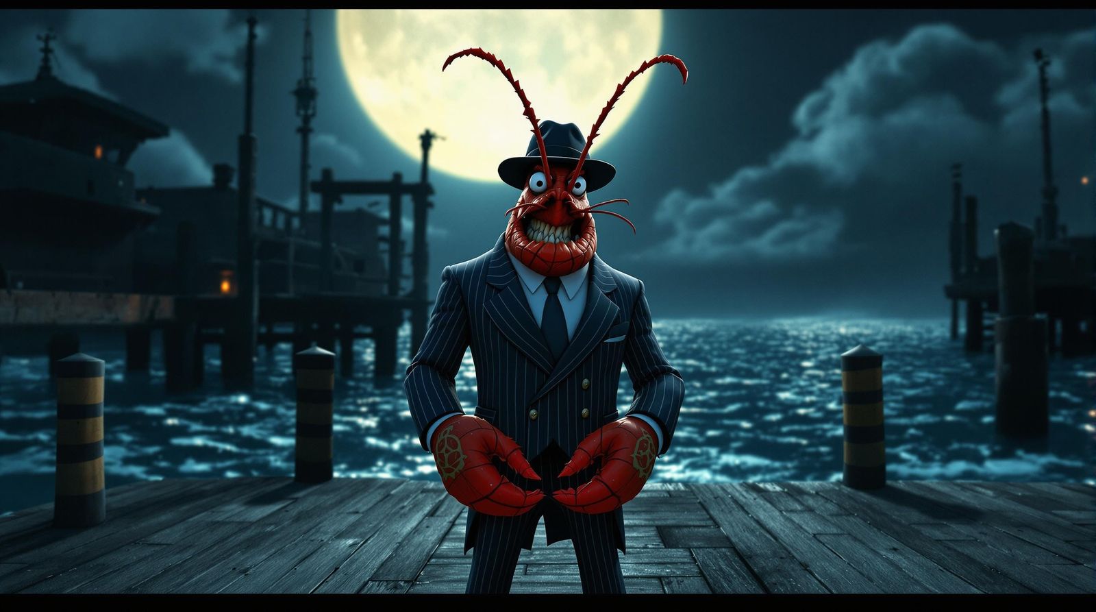 Cyberpunk Lobster Mobster Nighttime Portrait