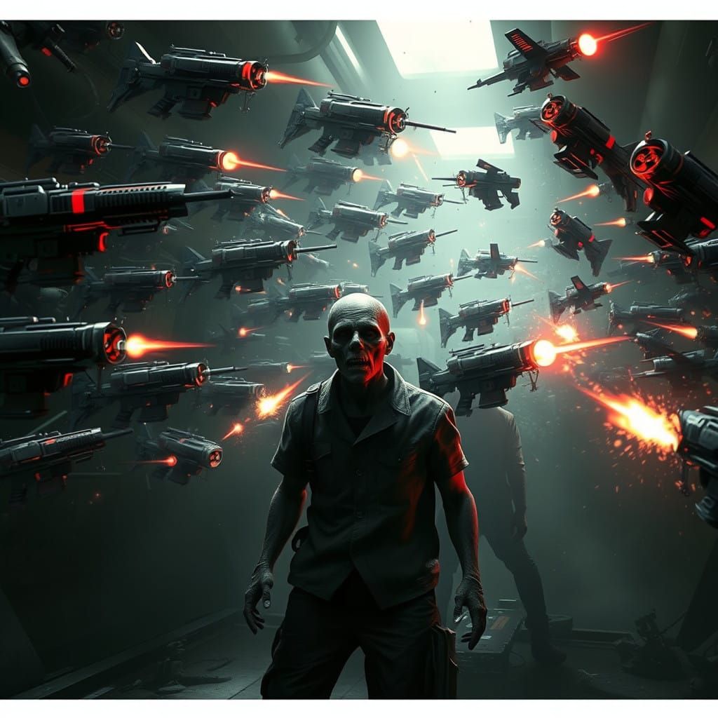 Gritty Biomechanical Drones Swarm a Battle-Scarred Apocalyps...