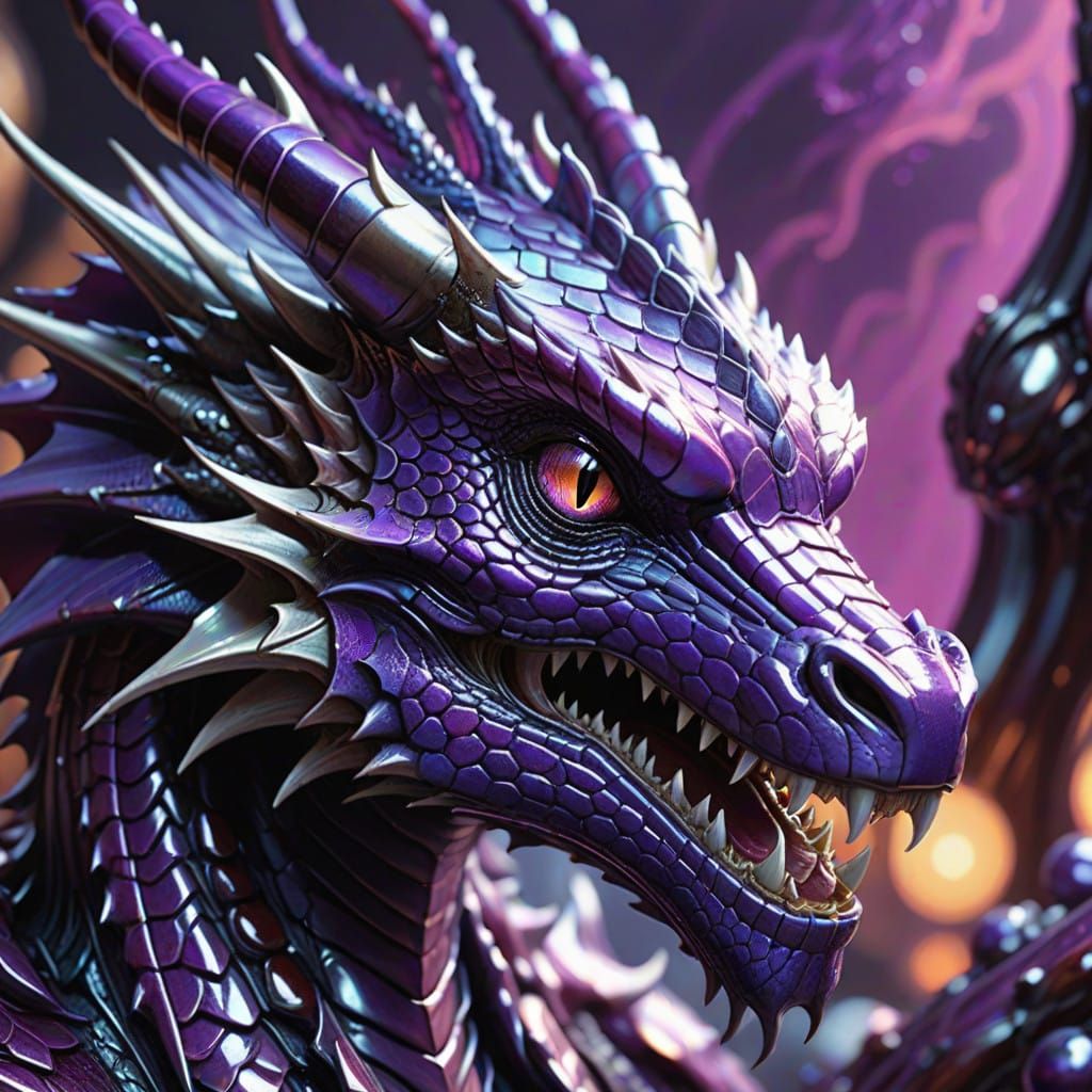 Surreal Purple Dragon Head in Cyberpunk Aesthetic