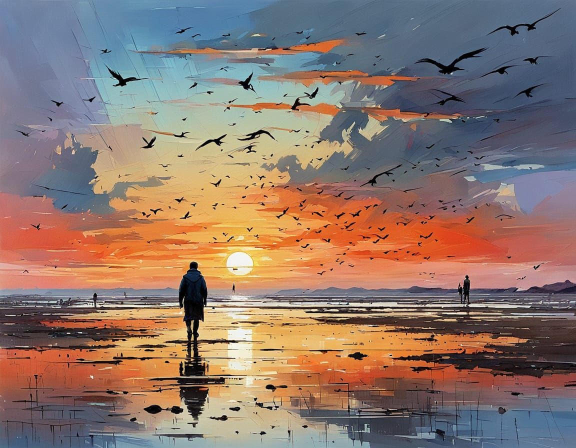 Ethereal Sunset on the Wadden Sea Beach