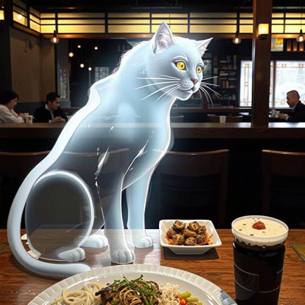 Transparent Ghost Cat at Korean Restaurant