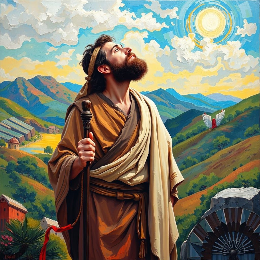 Hebrew Patriarch Contemplates the Divine in Vibrant Neo-Impr...