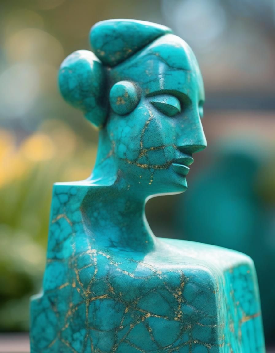 Style of Henry Moore, an abstract turquoise stone figure of a woman
