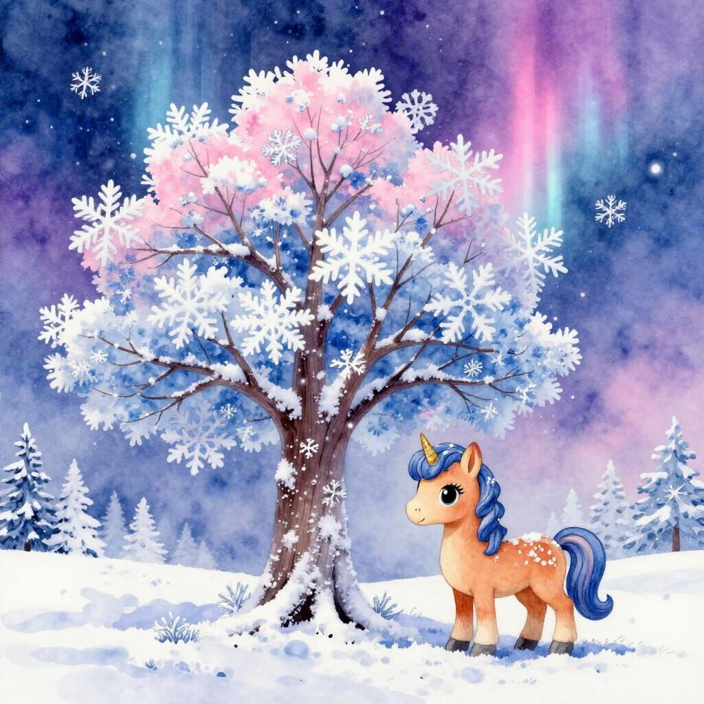 Snowflake tree & chibi pony