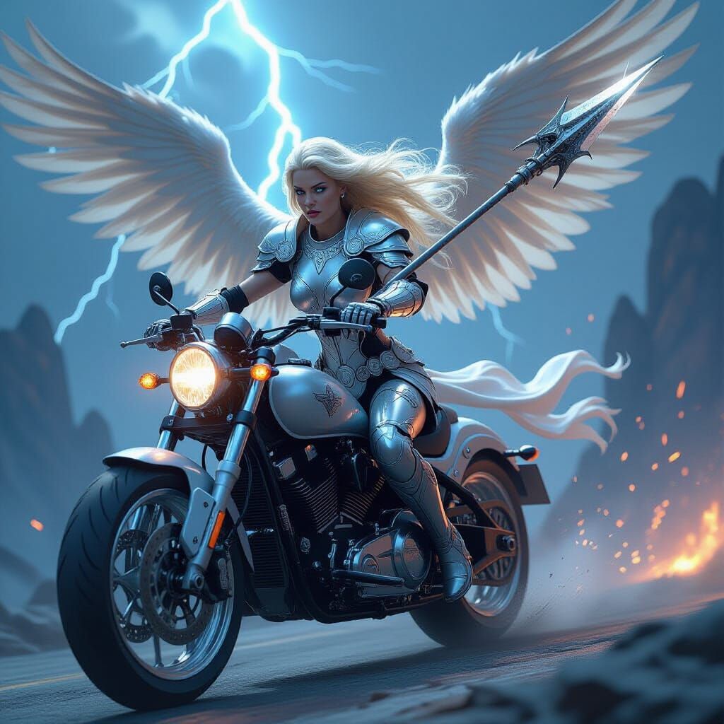 Valkyrie on Motorcycle: Dark Fantasy Concept Art
