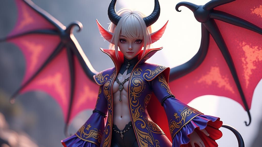 Anime Devil in Orange and Purple, 3D Render