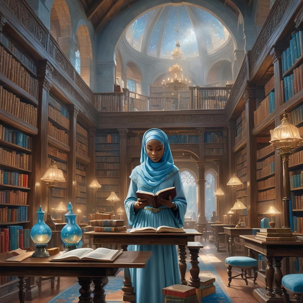 Nubian Woman in Ancient Library: Ethereal Fantasy