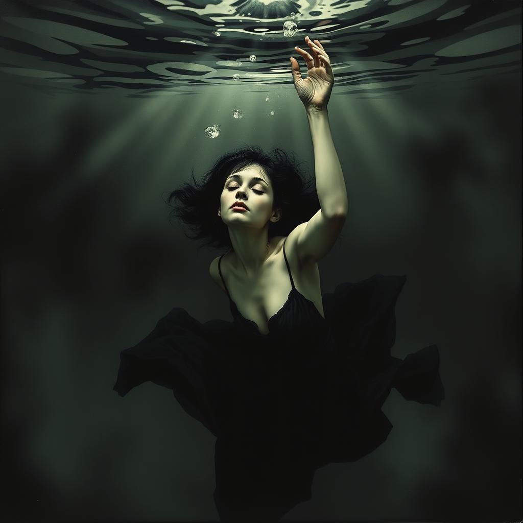 Noir Underwater Woman Illustration
