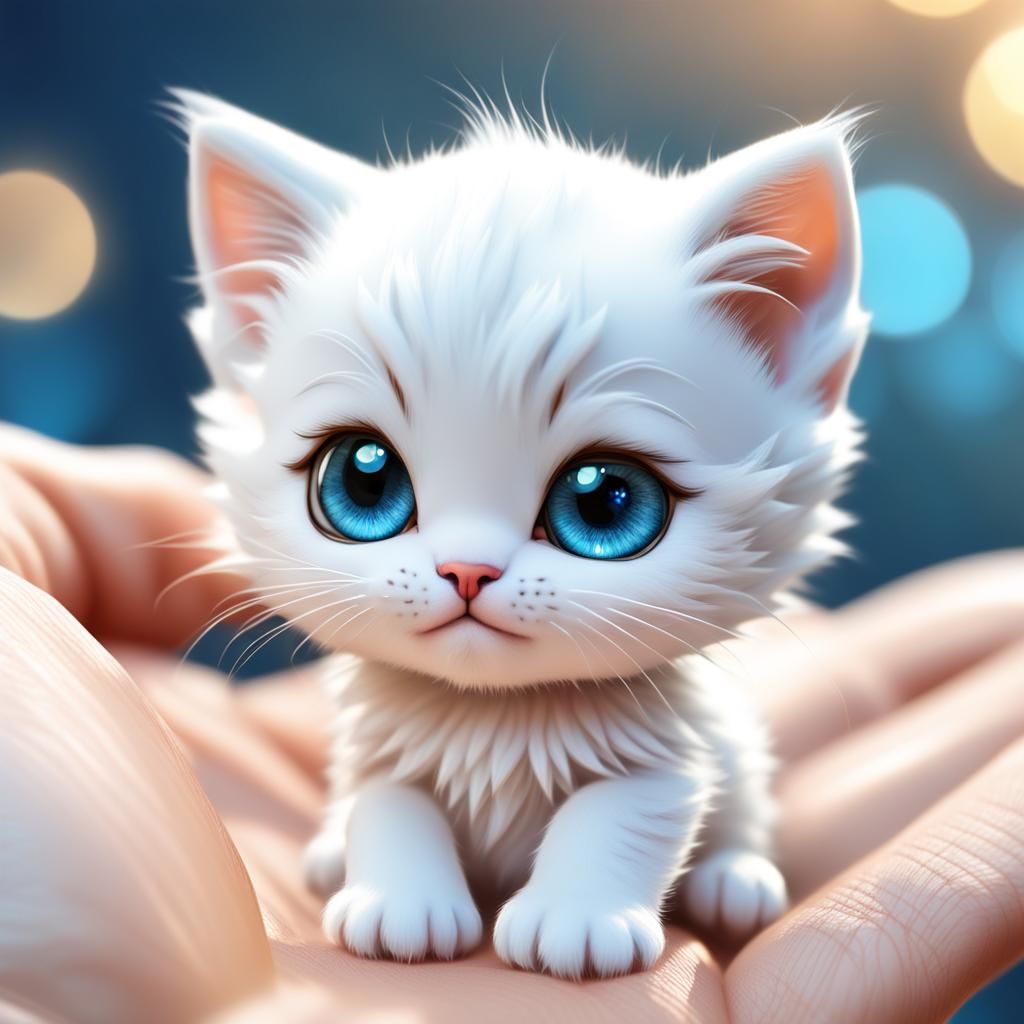 Cute Chibi Kitten in Palm, 3D Digital Art