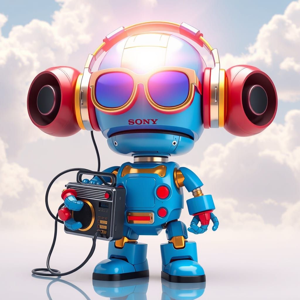 Radiant Futuristic Robot in Retro-High-Tech Harmony