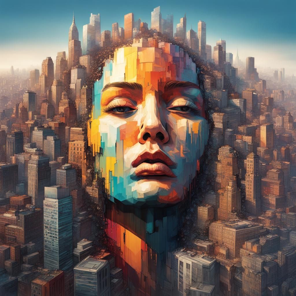 Hyperrealistic City Made of Faces